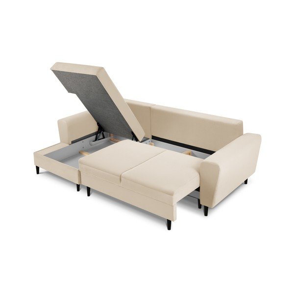 Béžová menčestrová rozkladacia/s úložným priestorom rohová pohovka (ľavý roh/s leňoškou) Kyoto – Cosmopolitan Design-image-3
