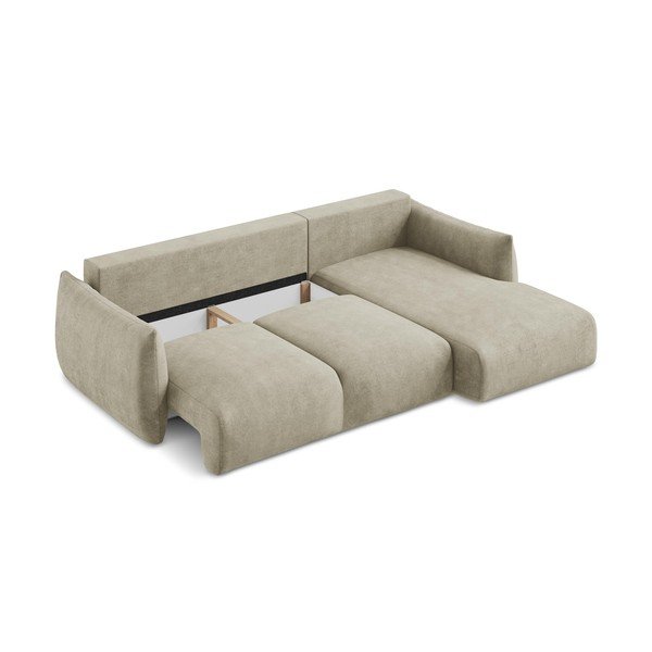 Béžová ženilková rozkladacia rohová pohovka (pravý roh/s leňoškou) Leila – Makamii-image-4