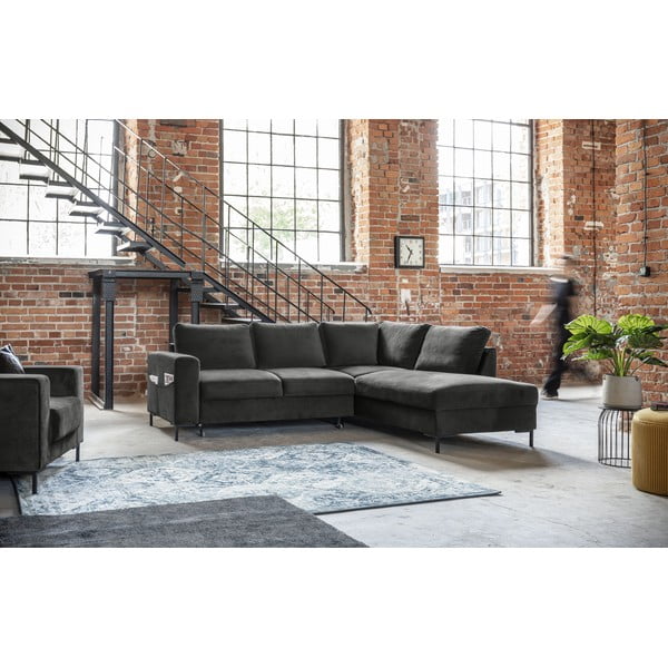 Tmavosivá zamatová rozkladacia rohová pohovka (pravý roh) Lofty Lilly – Miuform-image-4