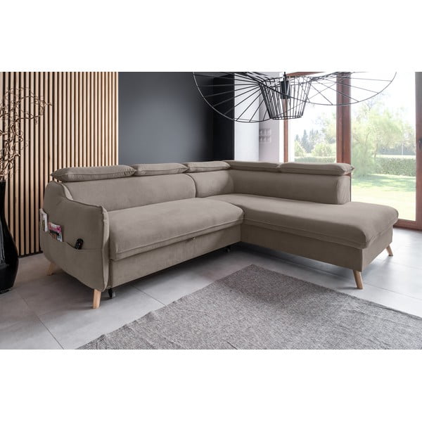 Svetlohnedá zamatová rozkladacia rohová pohovka (pravý roh) Sweet Harmony – Miuform-image-3