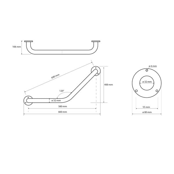 Nástenné oceľové madlo do kúpeľne 66 cm Handicap 120° – Sapho-image-1