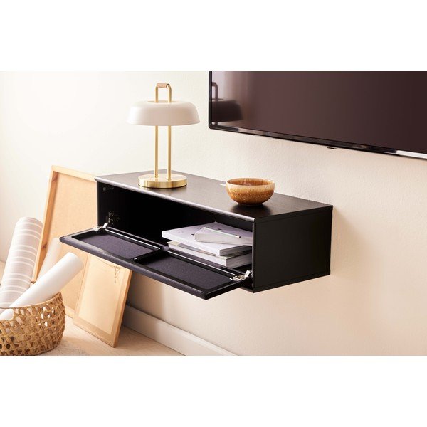 Čierny TV stolík v dekore jaseňa 89x22 cm Mistral – Hammel Furniture-image-4