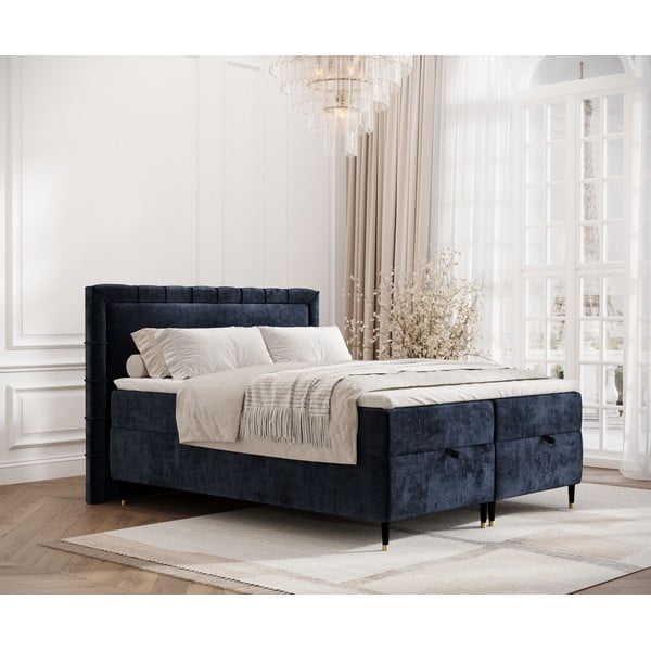 Tmavomodrá boxspring posteľ s úložným priestorom 180x200 cm Voyage – Maison de Rêve-image-1