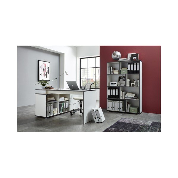 Biely pracovný stôl s odkladacím stolíkom so zásuvkami Germania X-image-4