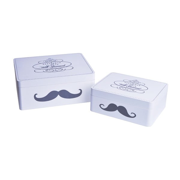 Set 2 drevených boxov Mustache