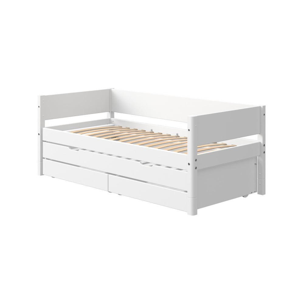 Biela detská posteľ s výsuvným lôžkom a úložným priestorom Flexa White, 90 x 200 cm