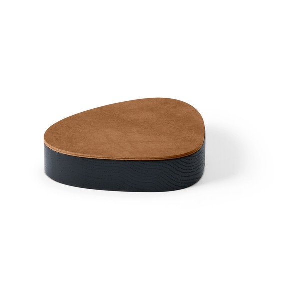 Čierny/v prírodnej farbe drevený/z eko kože úložný box s vekom/dekoratívny 14x12,5x3,5 cm Curve Nupo – LIND DNA