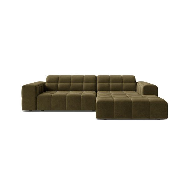 Khaki zamatová rohová pohovka (pravý roh/s leňoškou) Chicago – Cosmopolitan Design