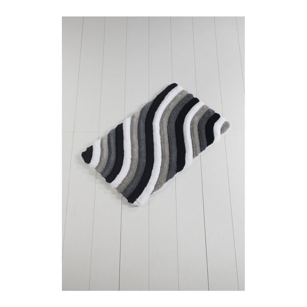 Sivo-biela kúpeľňová predložka Waves Trismo, 100 × 60 cm