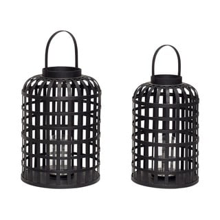 Súprava 2 čiernych bambusových lampášov Hübsch Bamboo Garo