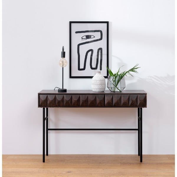 Tmavohnedý konzolový stolík s doskou v dubovom dekore 39x117 cm Latina – Unique Furniture-image-1