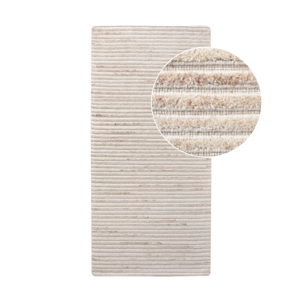 Krémový ručne tkaný vlnený behúň 80x180 cm Mango – House Nordic