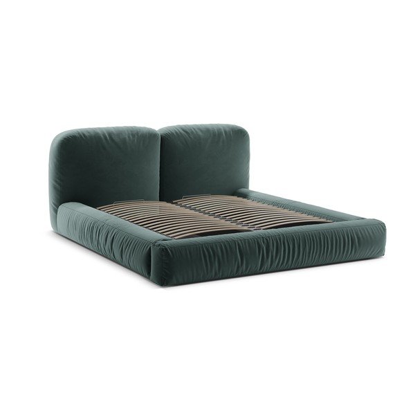 Čalúnená dvojlôžková posteľ s úložným priestorom s roštom 200x200 cm v petrolejovej farbe Martina – Micadoni -image-3