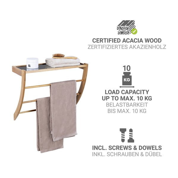 Tmavo prírodný nástenný drevený držiak na uteráky Fondi – Wenko-image-2