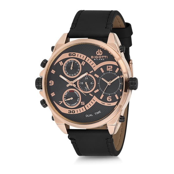 Pánske hodinky s čiernym koženým remienkom Bigotti Milano Donald