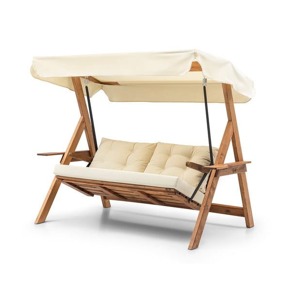 Drevená záhradná hojdačka v krémovo-prírodnej farbe Galata – Floriane Garden-image-2