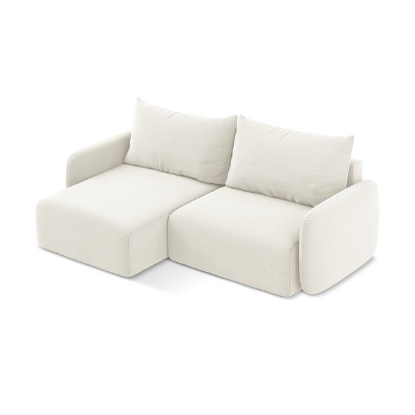 Krémová zamatová rozkladacia/s úložným priestorom rohová pohovka (ľavý roh/s leňoškou) Kalena – Makamii-image-3