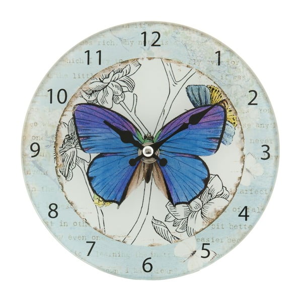 Nástenné hodiny Blue Butterfly, 17 cm