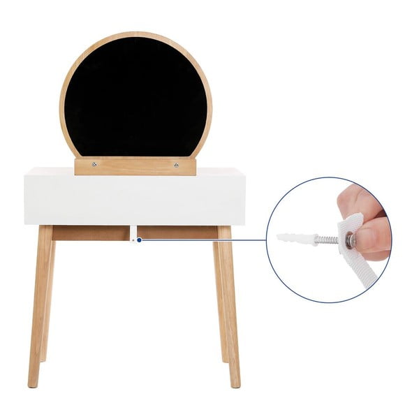 Drevený toaletný stolík so zrkadlom, stoličkou a dvoma zásuvkami Songmics-image-2