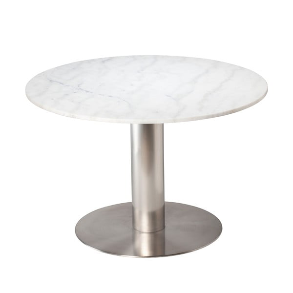 Biely mramorový jedálenský stôl s podnožím v striebornej farbe RGE Pepo, ⌀ 105 cm
