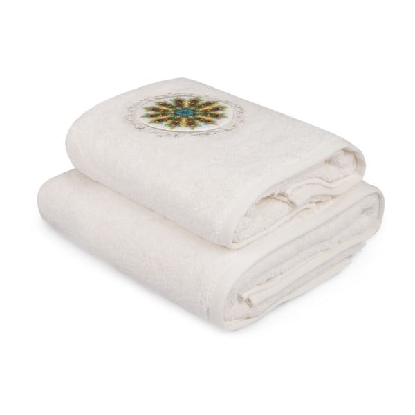 Set bieleho uteráka a bielej osušky s farebným detailom Paon