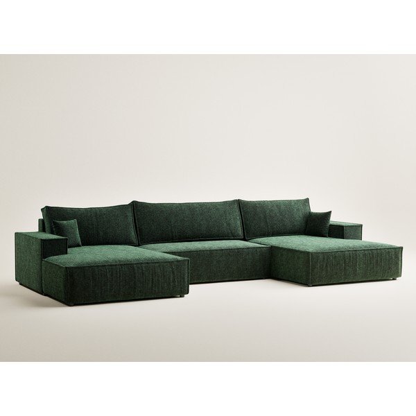 Tmavozelená ženilková rozkladacia/s úložným priestorom rohová pohovka (do tvaru "U") Kyoto – Maison de Rêve-image-2