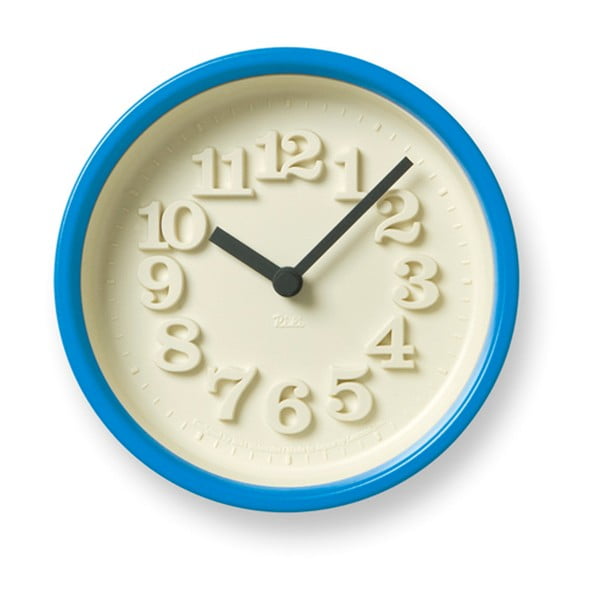 Nástenné hodiny so svetlomodrým rámom Lemnos Clock Chiisana, ⌀ 12,2 cm
