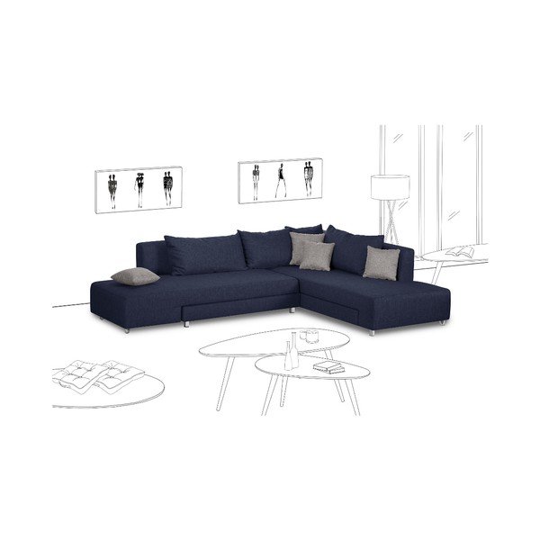 Modrá rozkladacia pohovka Modernist Pashmina, pravý roh-image-1