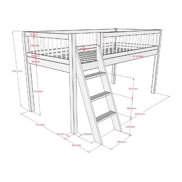 Biela vyvýšená detská posteľ z bukového dreva 90x200 cm Forrest – Vipack-image-3