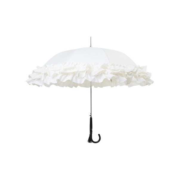 Biely dáždnik s čiernou rukoväťou a strapcom Furbelows