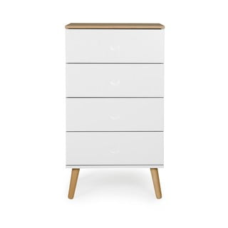 Biela skrinka s detailmi v dekore dubového dreva s 4 zásuvkami Tenzo Dot, šírka 55 cm