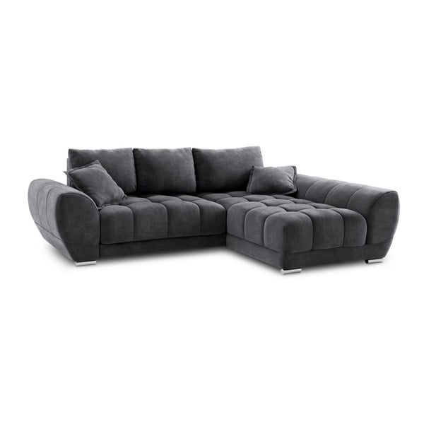 Tmavosivá rozkladacia rohová pohovka so zamatovým poťahom Windsor & Co Sofas Nuage, pravý roh-image-2
