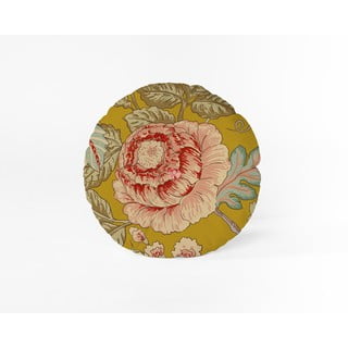 Žltý vankúš Velvet Atelier Japanese Flowers, ø 40 cm