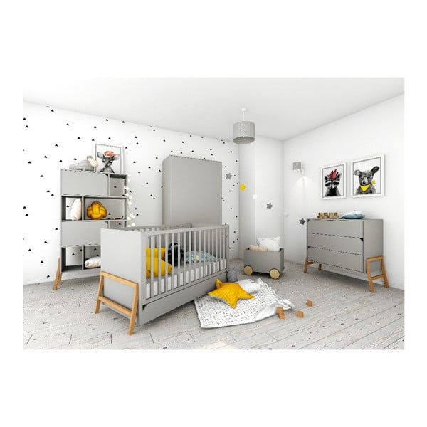 Sivá detská postieľka so zásuvkou BELLAMY Lotta, 70 x 140 cm-image-2