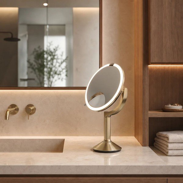 Kozmetické zrkadlo s osvetlením/zväčšovacie (zväčšenie 5x/zväčšenie 10x) ø 20 cm Trio – simplehuman-image-1