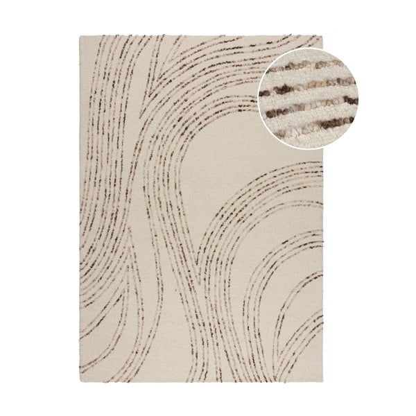 Hnedo-krémový vlnený koberec 200x290 cm Abstract Swirl – Flair Rugs
