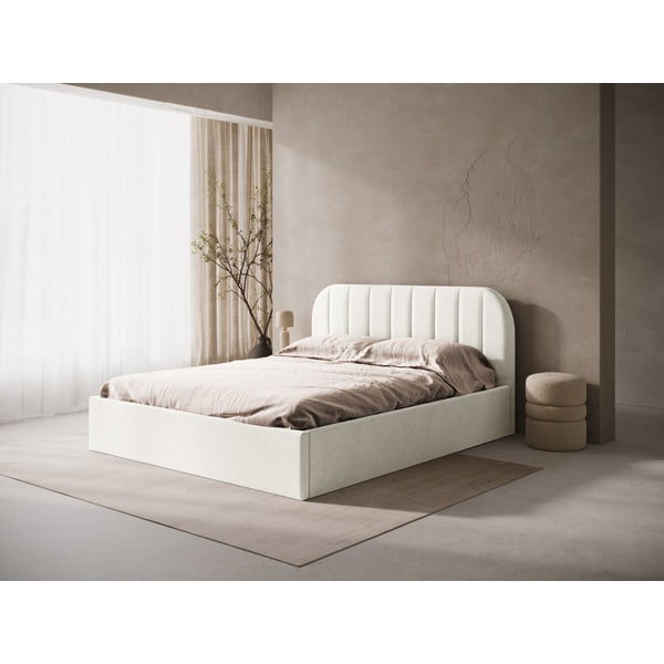 Krémovobiela čalúnená dvojlôžková posteľ s úložným priestorom/bez čela s roštom 180x200 cm Susan – Micadoni -image-1