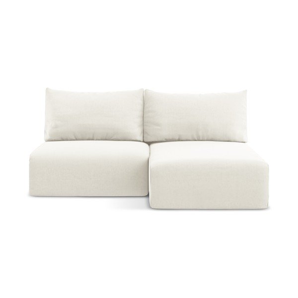 Krémová zamatová rozkladacia/s úložným priestorom rohová pohovka (pravý roh/s leňoškou) Kalena – Makamii