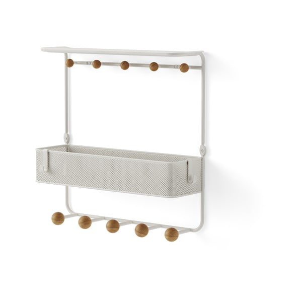 Biely prírodný kovový nástenný vešiak s poličkou Estique - Umbra-image-3
