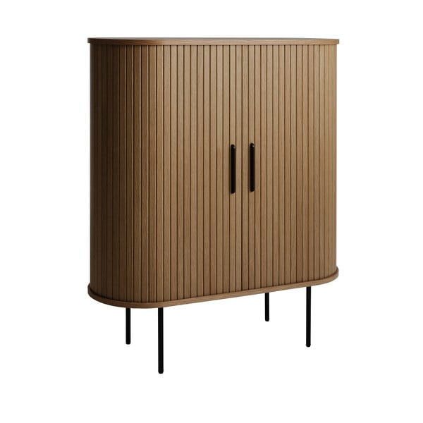 Hnedá vinotéka v dekore duba s posuvnými dverami 100x118x40 cm Nola – Unique Furniture-image-4