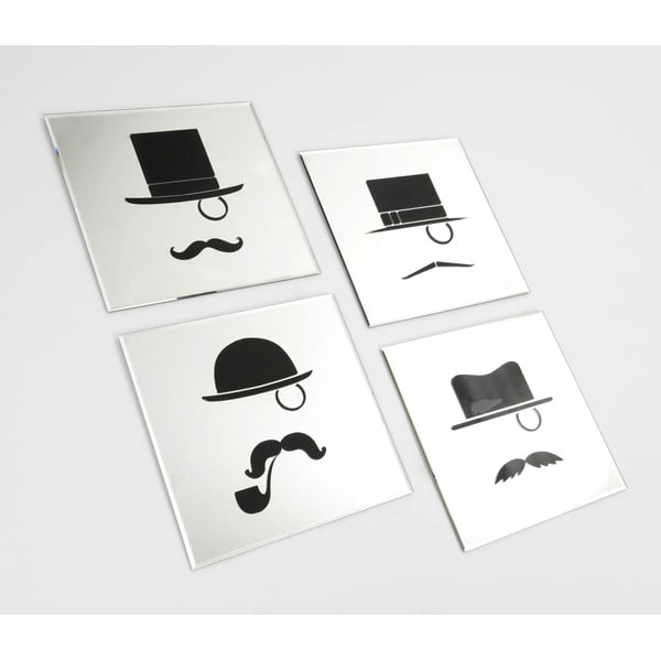 Set 4 zrkadiel Moustache, 35x35 cm