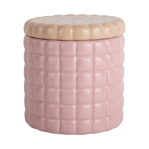 Svetloružový dekoratívny keramický úložný box ø 14x15 cm Biscuit Box – PT LIVING