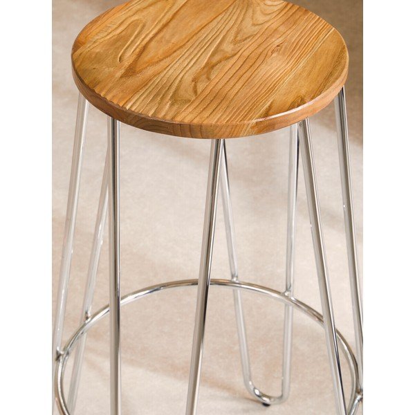 Barová stolička z brestového dreva v striebornej farbe/v prírodnej farbe (výška sedadla 75 cm) District – Premier Housewares-image-3