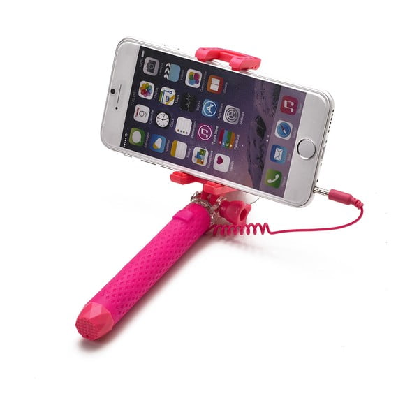 Ružová selfie tyč CELLY Mini selfie, spúšť cez 3.5mm jack