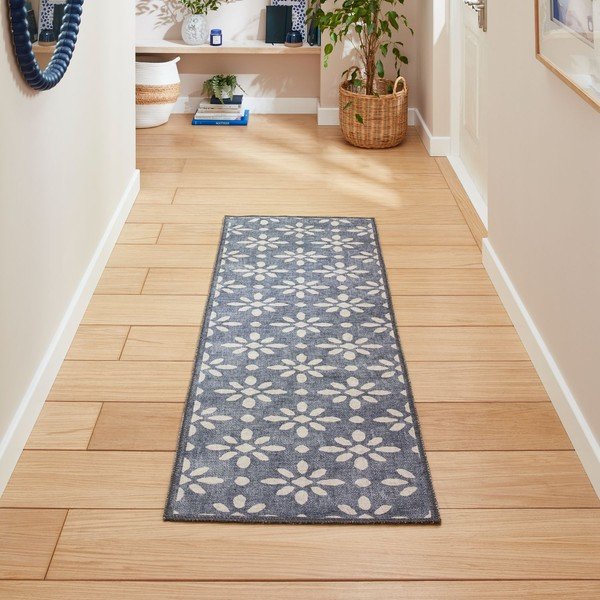 Tmavomodrý prateľný behúň 76x230 cm Coral Blue – Think Rugs-image-1