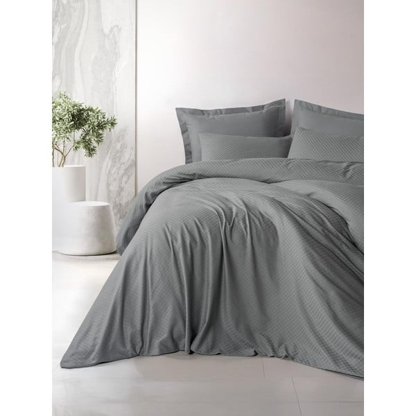 Sivé obliečky na dvojlôžko/predĺžené z bavlny Renforcé 240x220 cm Checkered – Mila Home Luxury-image-1