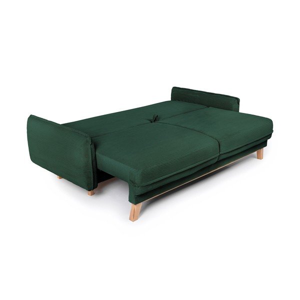Tmavozelená menčestrová rozkladacia/s úložným priestorom pohovka 218 cm Tori – Bonami Selection-image-4