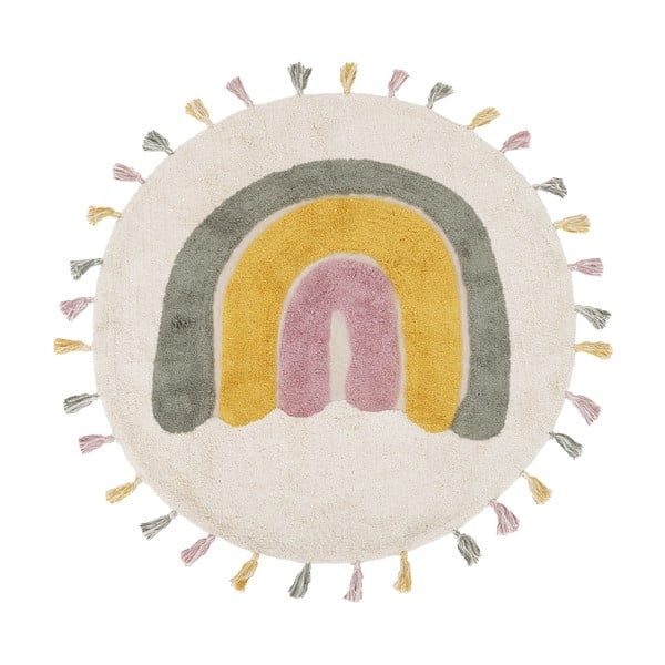 Krémový umývateľný ručne tkaný bavlnený detský koberec ø110 cm Rainbow Moss – Nattiot