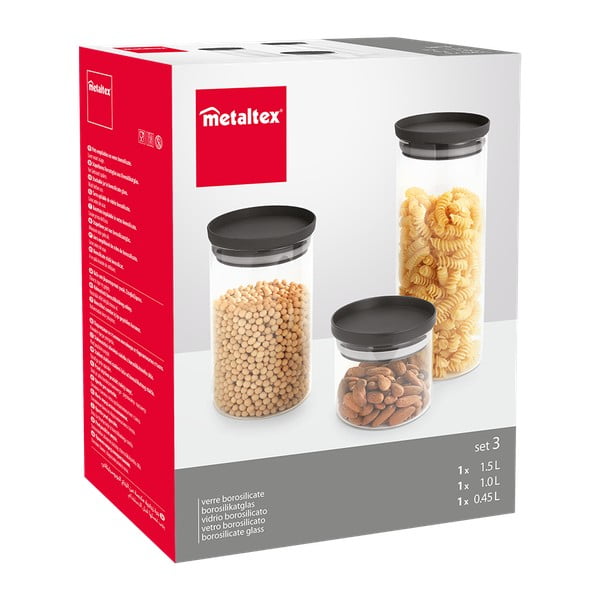 Sklenené dózy na potraviny v súprave 3 ks – Metaltex-image-1
