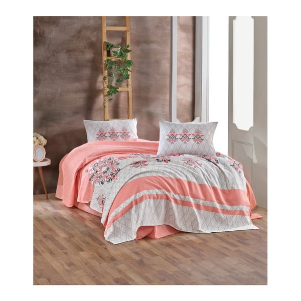 Bavlnený pléd cez posteľ Almina Pink, 200 x 230 cm